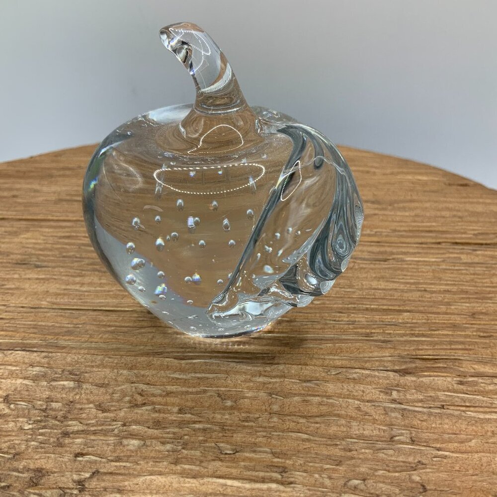 Clear Glass Controlled Bubbles Apple Vintage Paperweight